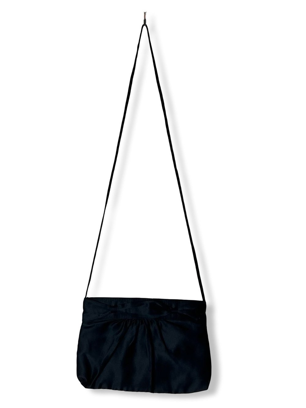 Vintage La Regale Black Satin Evening Bag Brass Frame Clasp Bow Crossbody Purse